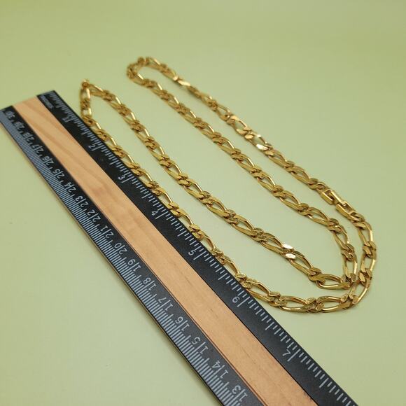 Vintage Signed Monet FIGARO Chain 30 inch LONG flattened links ELEGANT Necklace - Picture 4 of 8